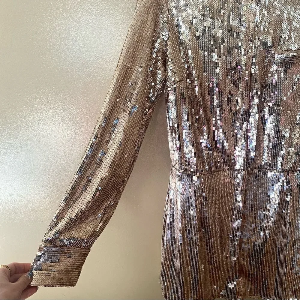 Free People Sophie Sequin mini dress champagne gold snap party Revolve S